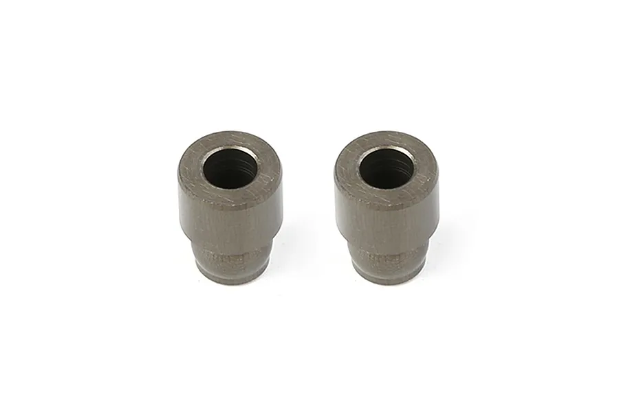 Two gunmetal grey aluminium shock brace columns for RC vehicles, shown from a top-down angle against a white background.