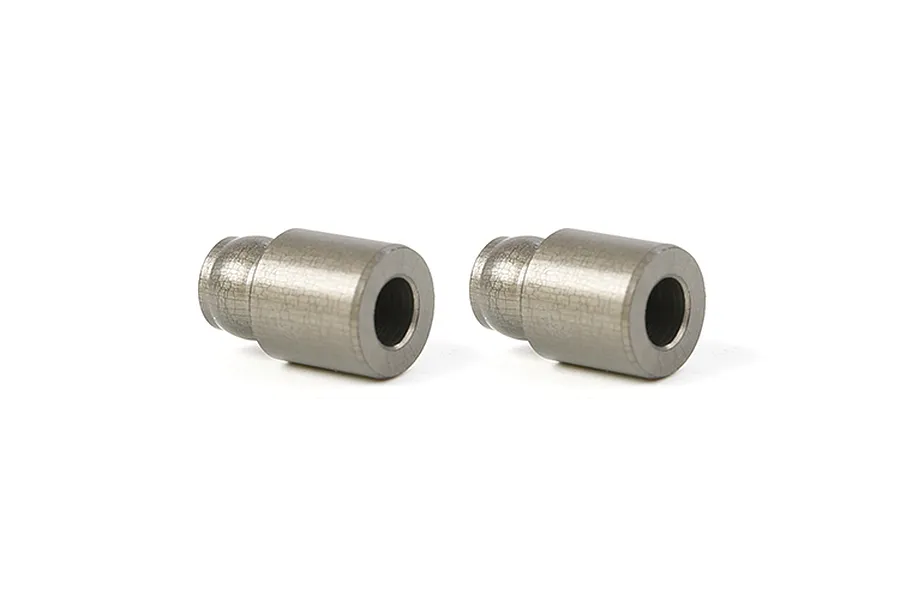 Two gunmetal grey Rovan aluminium front upper shock brace columns shown side by side against a white background.
