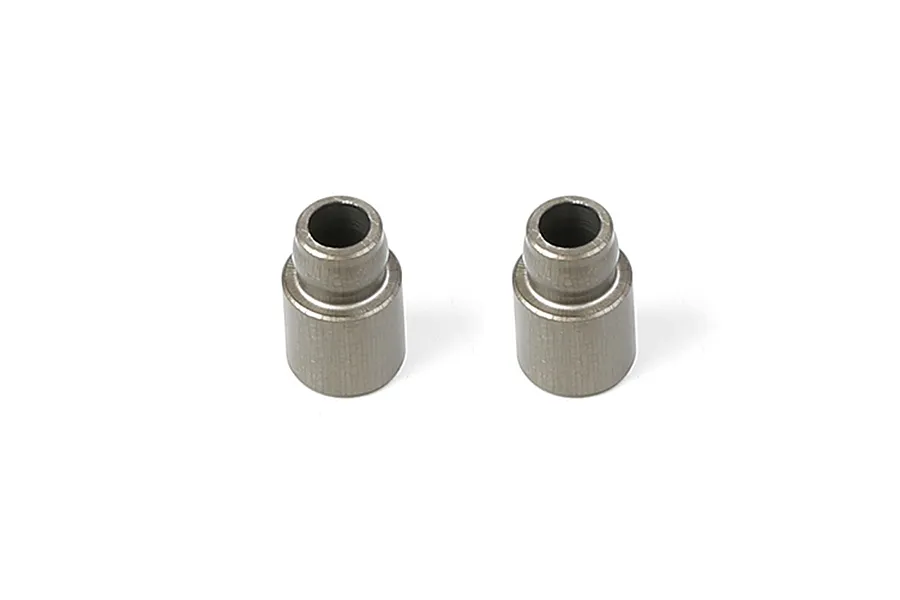 Two gunmetal grey Rovan aluminium shock brace columns shown from a top-down angle on a white background.