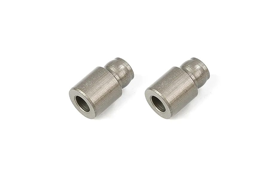 Two gunmetal grey cylindrical aluminium shock brace columns for RC vehicles.