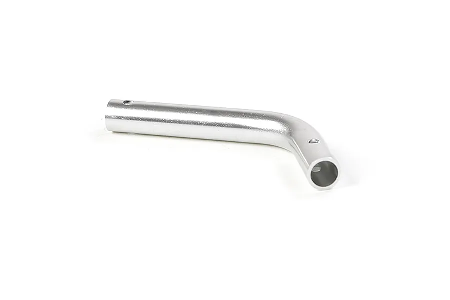 A silver-coloured L-shaped metal RC rear bumper brace on a white background.