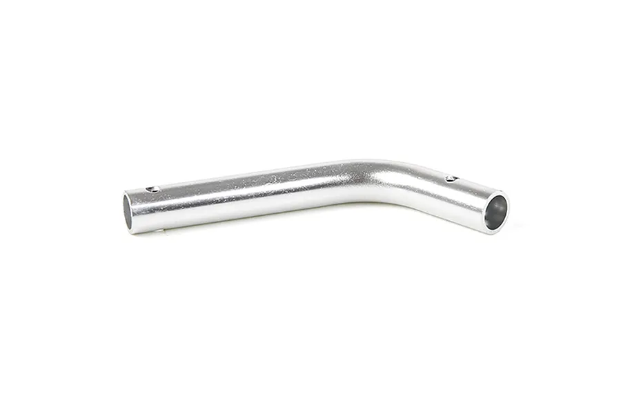 A silver-coloured, L-shaped metal tube brace for an RC vehicle, shown against a plain white background.