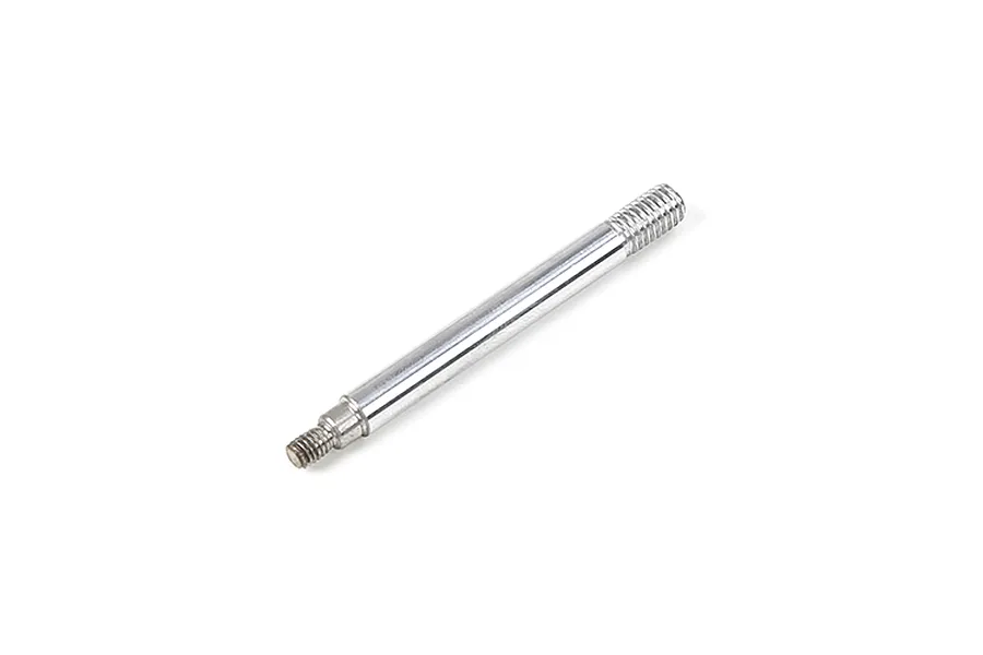 A single silver-coloured metal RC shock shaft with threaded ends, isolated on a white background.