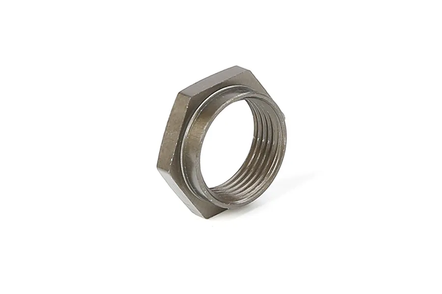 A single gunmetal-coloured aluminium steering post nut for RC vehicles, shown against a white background.