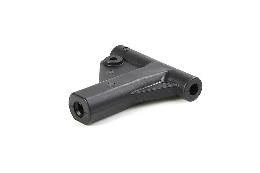 A black plastic Rovan front upper suspension arm for an RC vehicle, shown from a high-angle perspective against a white background.