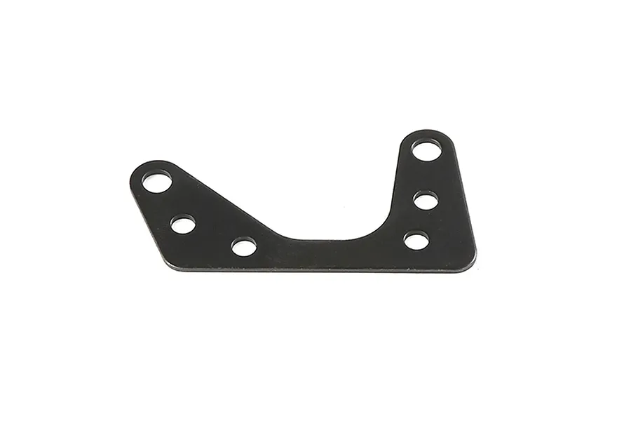 A black metal engine plate with multiple mounting holes, isolated on a white background.