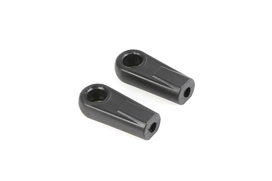 Two black plastic RC rod ends shown from a top-down angle against a white background.