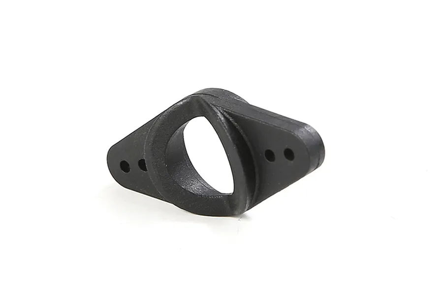 A black plastic Rovan servo saver component with a central hole and two mounting arms featuring small holes.