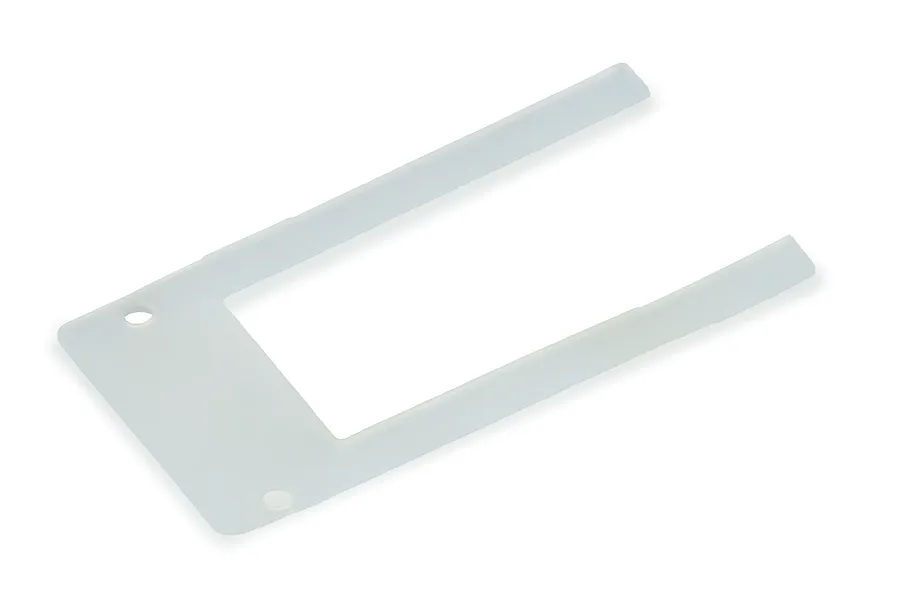 A U-shaped white silicone or rubber waterproof gasket for an RC boat.