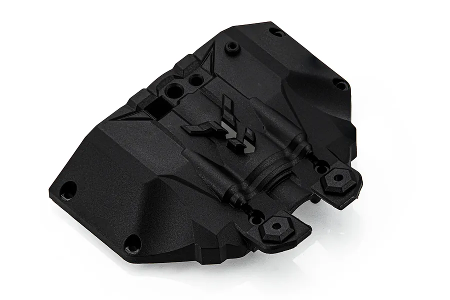 A black plastic front upper cover spare part for an RC vehicle, shown from a top-down angle against a white background.