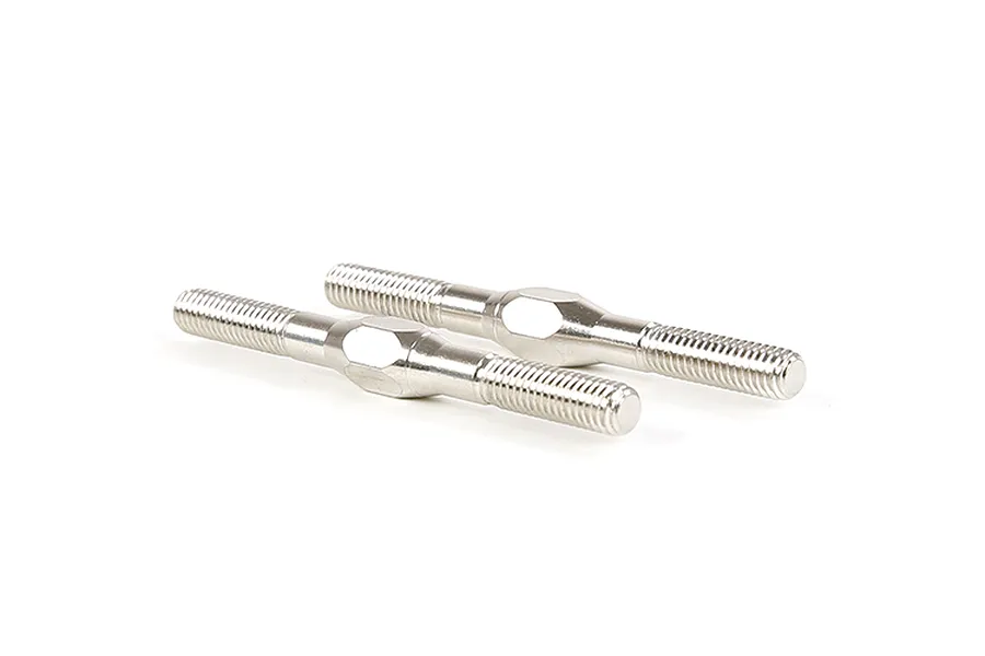 Two silver-coloured metal adjustable turnbuckle rods for RC vehicles, shown side-by-side on a white background.