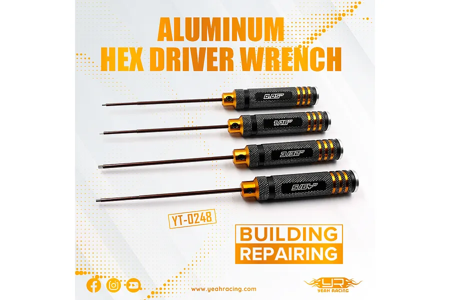 Yeah Racing Aluminium 0.05mm, 1/16&amp;quot;, 3/32&amp;quot;, 5/64&amp;quot; Hex Driver Wrench Set 4Pcs - Black/Gold image 112262