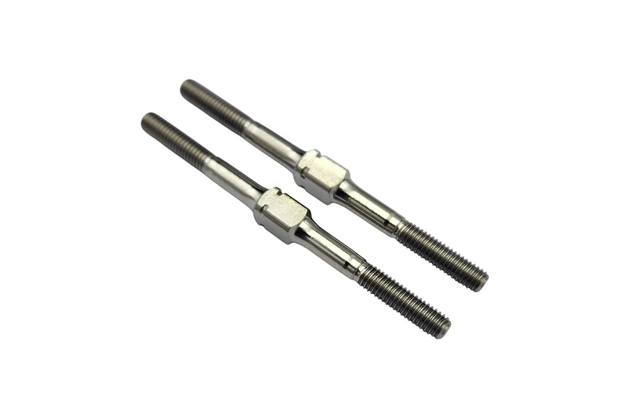Two silver-coloured titanium RC steering turnbuckles with threaded ends and a central hexagonal adjustment section.