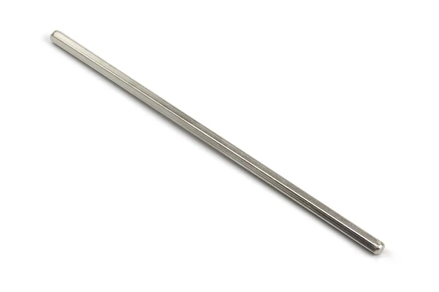 A single, straight, silver-coloured metal driveshaft rod for an RC vehicle, shown against a plain white background.