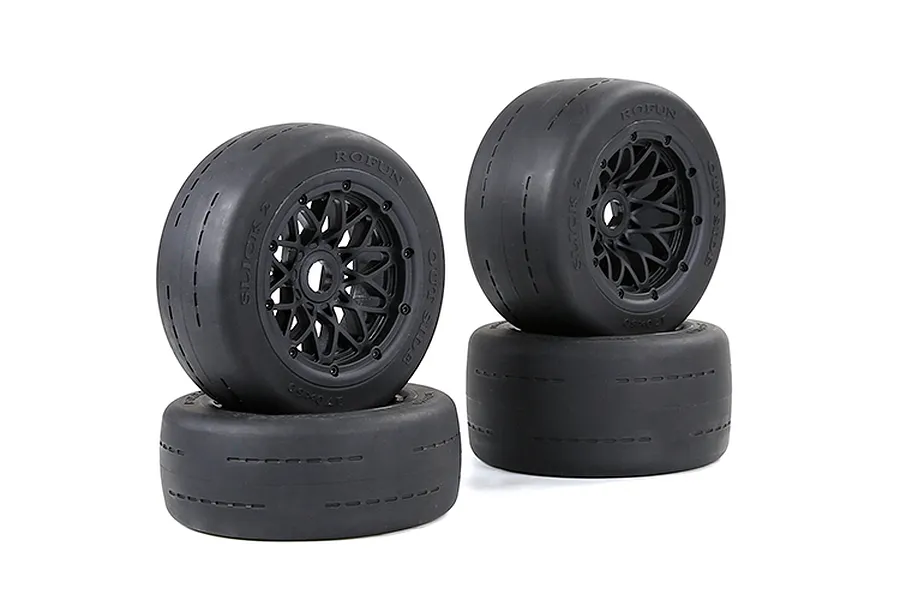 Rovan 4.7/5.5&amp;quot; Slick Gen2 Tyres on Black Rims - Beadlocked Wheel Set image 113521