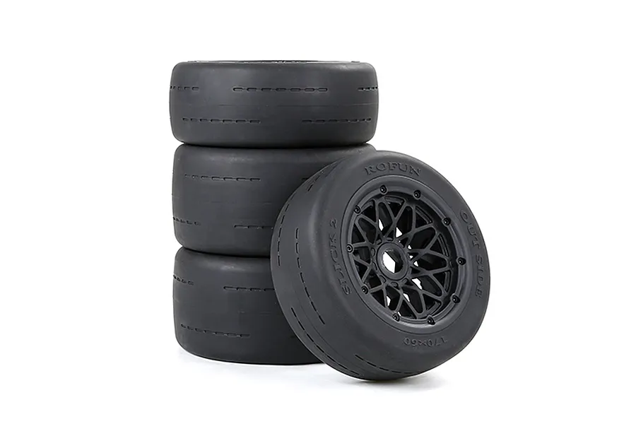 Rovan 4.7/5.5&amp;quot; Slick Gen2 Tyres on Black Rims - Beadlocked Wheel Set image 113523