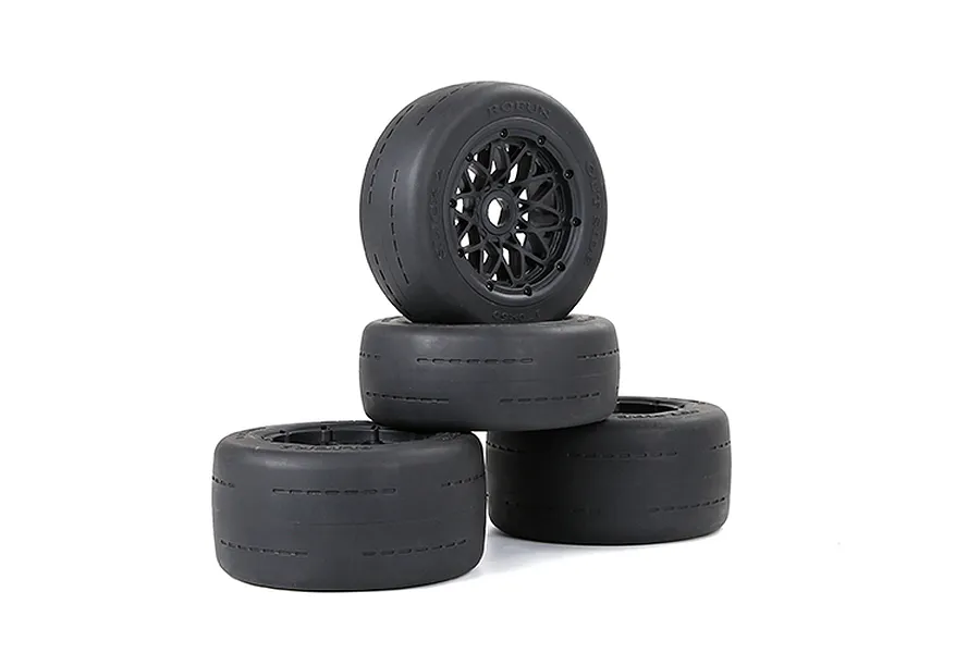 Rovan 4.7/5.5&amp;quot; Slick Gen2 Tyres on Black Rims - Beadlocked Wheel Set image 113524