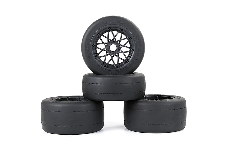 Rovan 4.7/5.5&amp;quot; Slick Gen2 Tyres on Black Rims - Beadlocked Wheel Set image 113525
