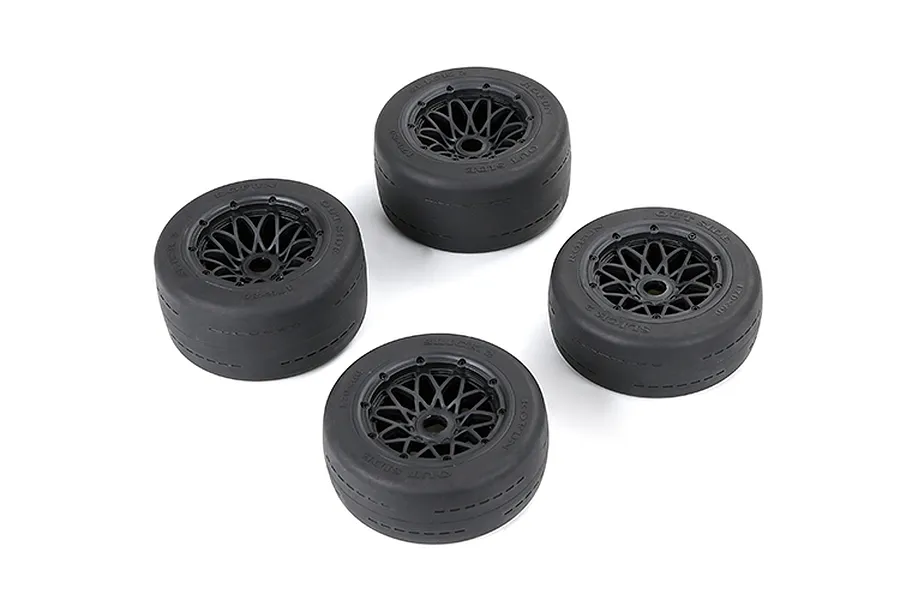 Rovan 4.7/5.5&amp;quot; Slick Gen2 Tyres on Black Rims - Beadlocked Wheel Set image 113526