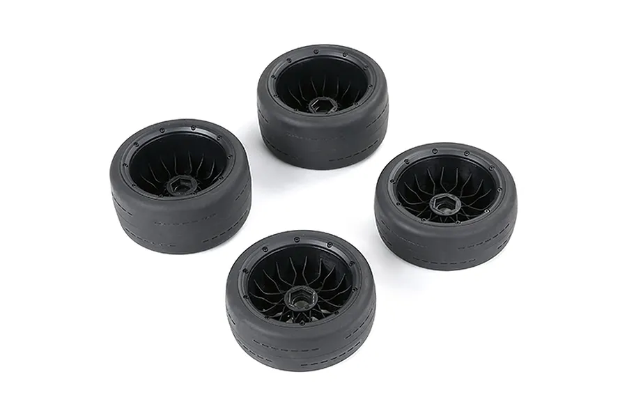 Rovan 4.7/5.5&amp;quot; Slick Gen2 Tyres on Black Rims - Beadlocked Wheel Set image 113527