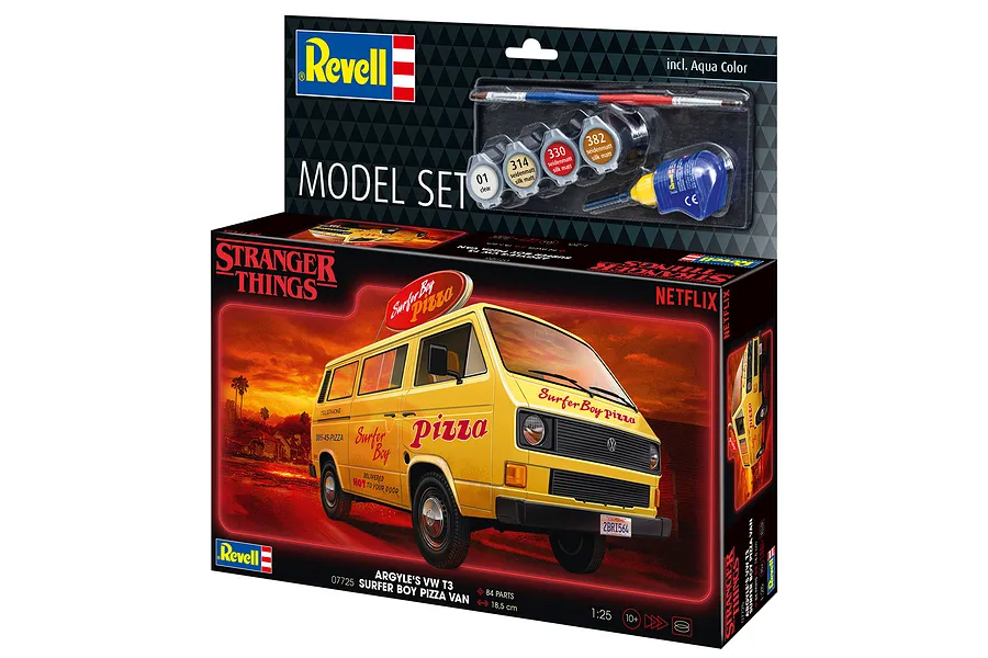 Revell 1/25 Surfer Boy Pizza Volkswagen T3 Van Scaled Plastic Model Starter Kit - Stranger Things image 113640