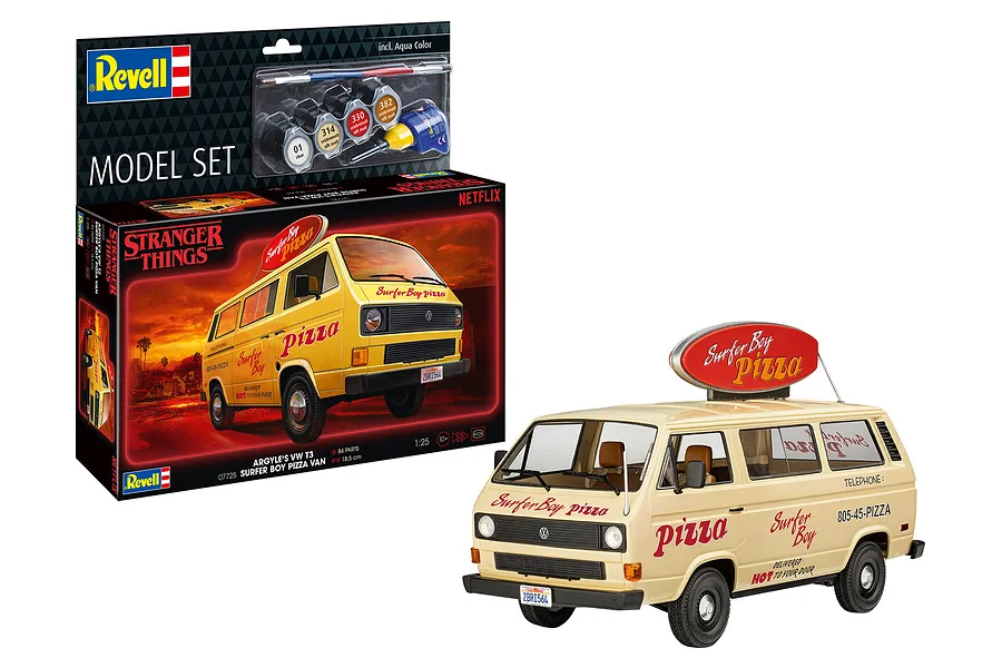 Revell 1/25 Surfer Boy Pizza Volkswagen T3 Van Scaled Plastic Model Starter Kit - Stranger Things image 113641