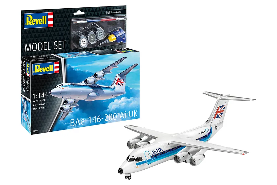 Revell 1/144 BAE 146 (RJ85) &amp;quot;AirUK&amp;quot; Carrier Jet Scaled Plastic Model Starter Kit image 113654