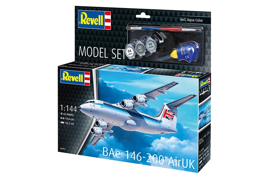 Revell 1/144 BAE 146 (RJ85) &amp;quot;AirUK&amp;quot; Carrier Jet Scaled Plastic Model Starter Kit image 113661