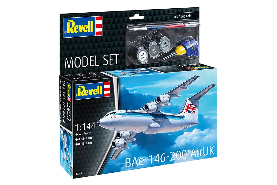 Revell 1/144 BAE 146 (RJ85) &amp;quot;AirUK&amp;quot; Carrier Jet Scaled Plastic Model Starter Kit image 113663