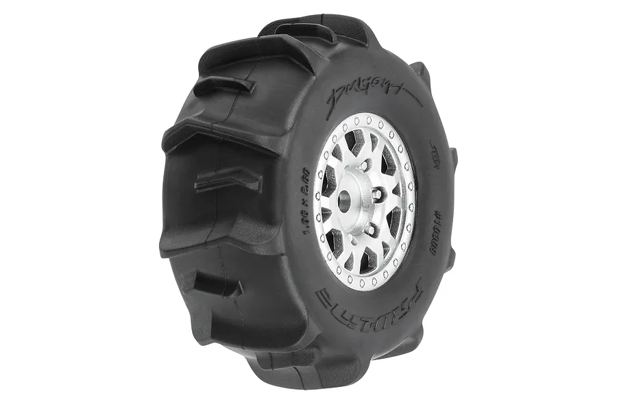 Pro-Line 1.2&amp;quot; Dumont MTD (Firm Compound) Paddle Tyres on Satin Silver Raid Rims - Glued Wheels 4Pcs image 114016