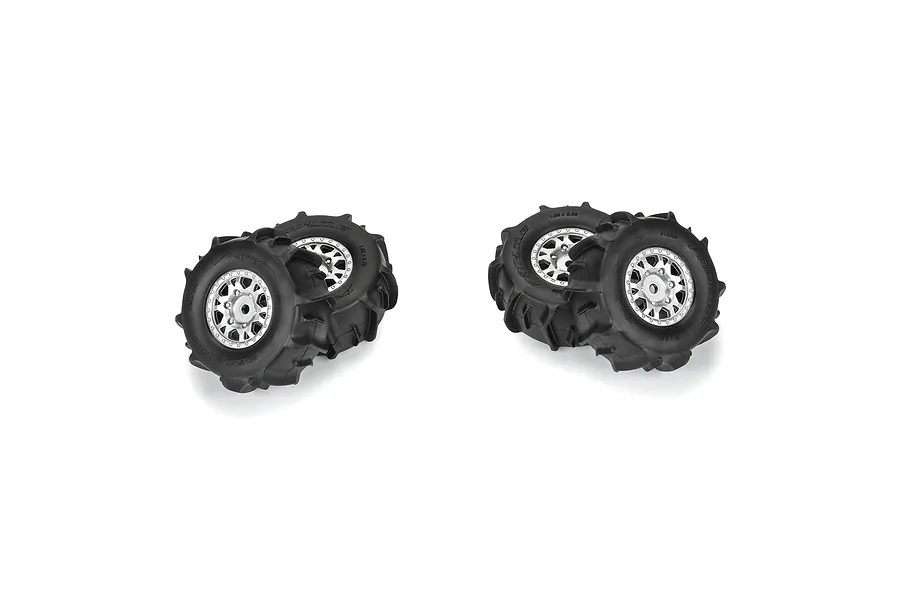 Pro-Line 1.2&amp;quot; Dumont MTD (Firm Compound) Paddle Tyres on Satin Silver Raid Rims - Glued Wheels 4Pcs image 114020