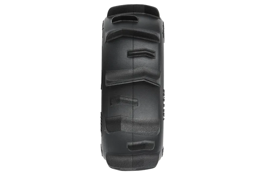 A profile view of a Pro-Line 1.9 inch Dumont paddle tyre showing the aggressive tread pattern designed for sand and loose terrain.