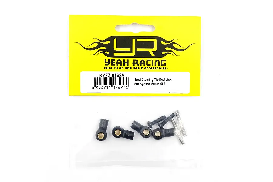 Yeah Racing Steel Steering Tie-Rod Link Set for Kyosho Fazer Mk2 in original yellow and black retail packaging.
