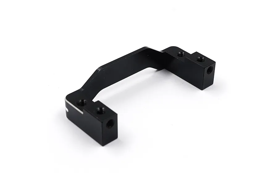 A black anodized aluminium servo mount for RC cars, featuring a U-shaped design with multiple threaded mounting holes.