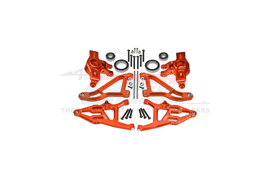 GPM Aluminium Steering Hubs and Front Suspension Arms Set - Orange image 114336