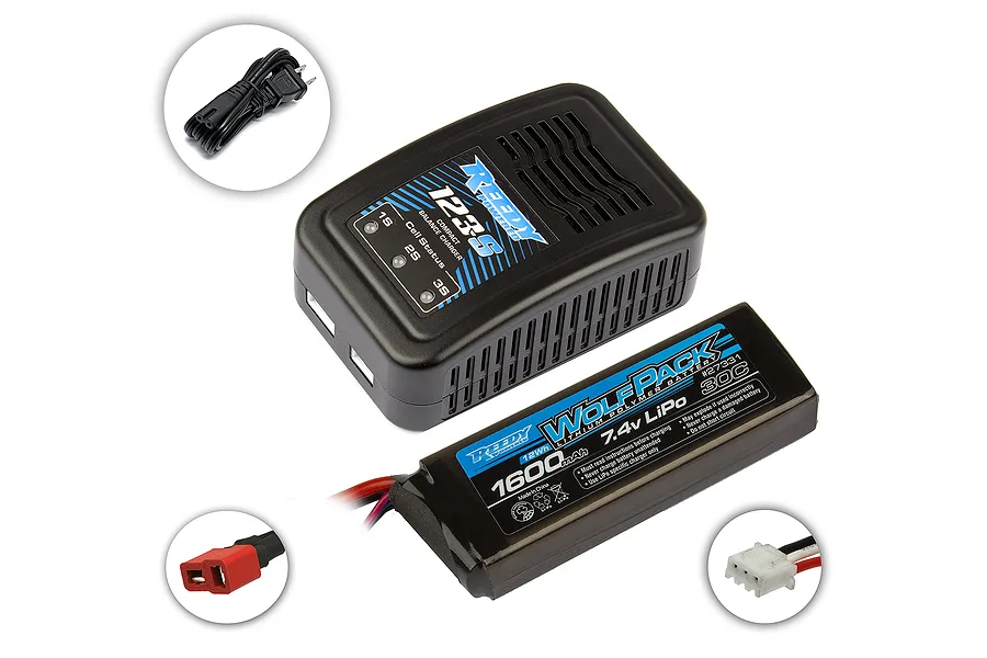 Reedy 123-S Charger and Wolfpack 7.4V 1600mAh 30C Soft Case LiPo Battery Combo image 114699