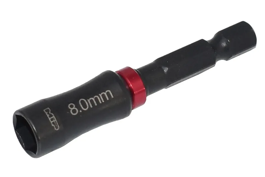 MIP 8.0mm G2 Speed Tip nut driver bit with a black finish and a red anodized aluminum ring, shown against a white background.