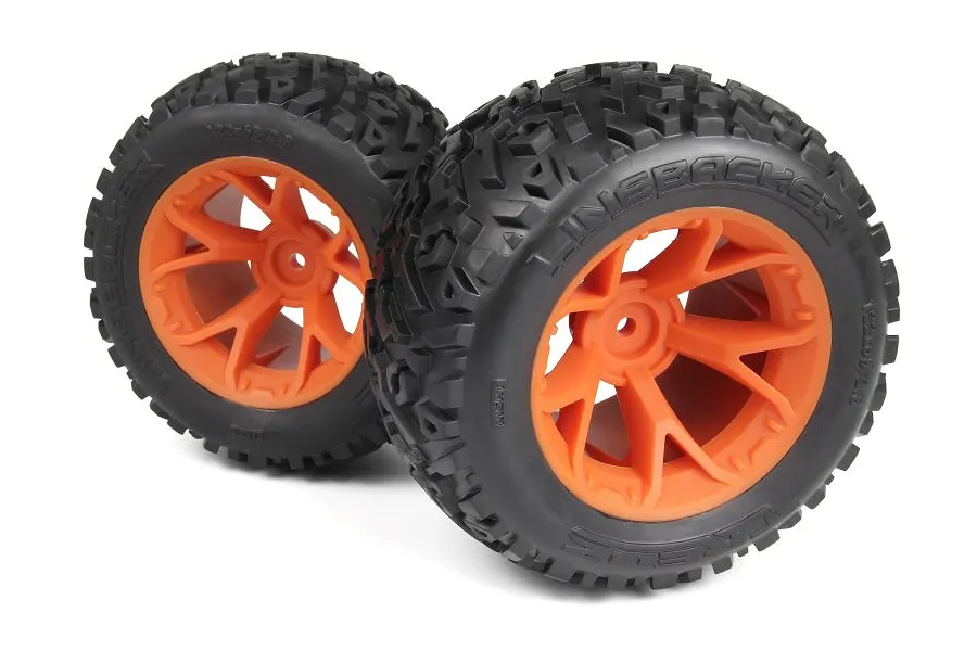 Maverick 2.8&amp;quot; Linebacker Tyres on Orange Monster Truck Rims - Glued Wheels 2Pcs image 114825