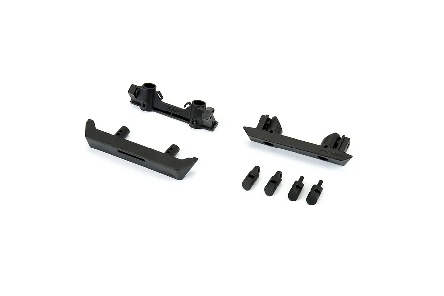 Pro-Line 1/10 scale crawler bumper set including front and rear bumpers, mounting brackets, and small hardware components on a white background.