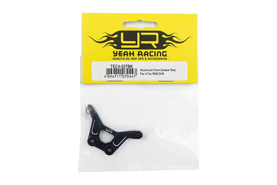 Yeah Racing black aluminium front shock tower for 4-Tec RWD Drift in original yellow and clear plastic packaging.