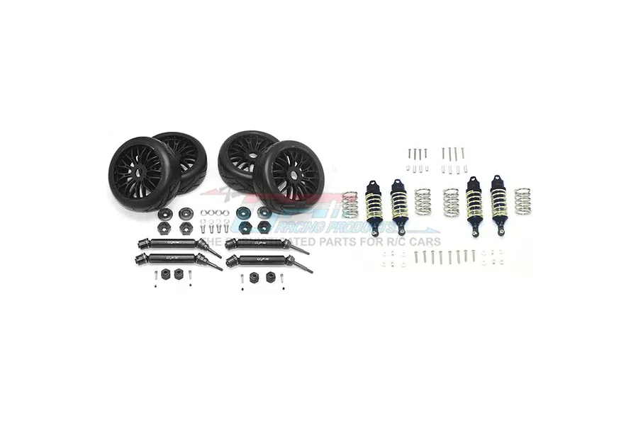 GPM Aluminium and Steel CVD Driveshafts, Shocks, Hexes and Wheels Set - Black image 115223