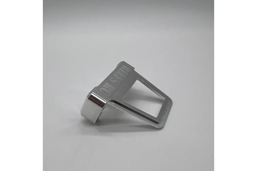 A silver Reefs RC aluminium servo shield shown from a side angle against a plain white background.