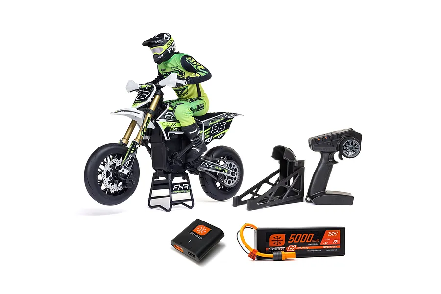 Losi Promoto-SM FXR Supermoto RC Motorcycle Electric Brushless 1WD 1/4 Scale RTR Combo - White image 115774