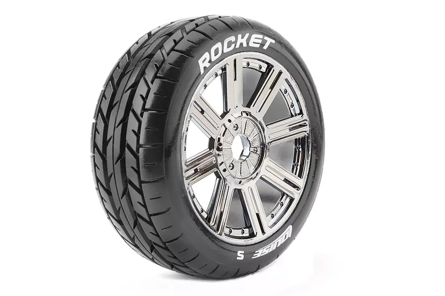 Louise 3.3&amp;quot; B-Rocket Tyres on Black Chrome 8 Spoke Rims 2Pcs - Glued Wheels image 116110