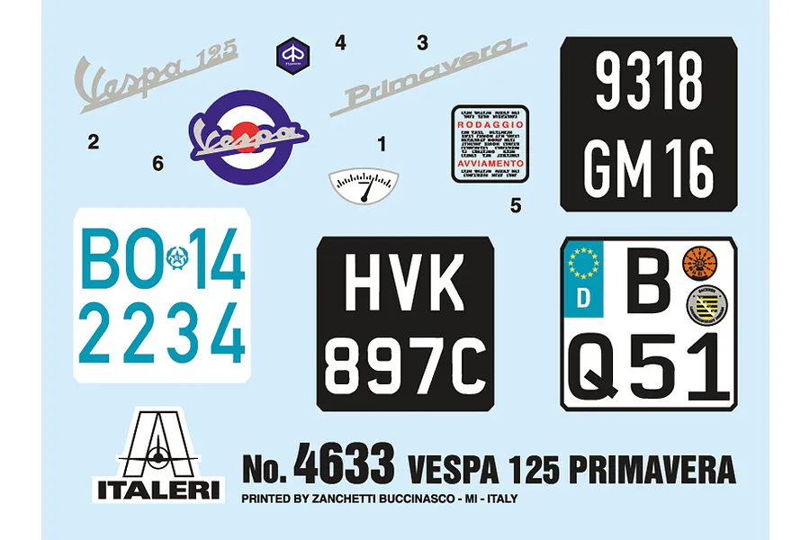 Italeri 1/9 Vespa 125 Primaverai Scooter Scaled Plastic Model Kit image 116135