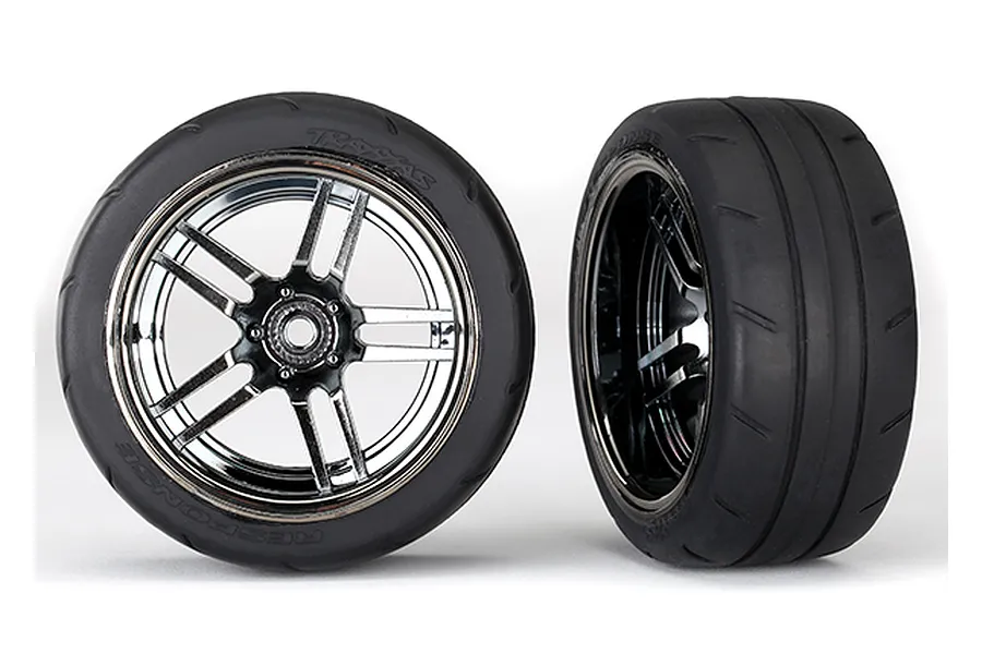 Traxxas 1.9&amp;quot; Response Extra Wide Rear Tyres on Black Chrome Wheels - Glued Wheels 2Pcs image 116515