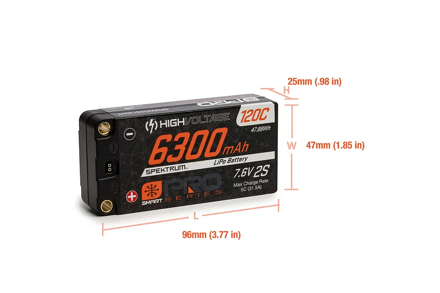Spektrum Pro Race 7.6V 6300mAh 120C 2S HV &amp;quot;Shorty&amp;quot; Hard Case LiPo Battery image 116999