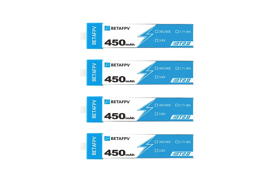 BetaFPV 3.8V 450mAh 30C HV Soft Case LiPo Batteries 4Pcs image 119792