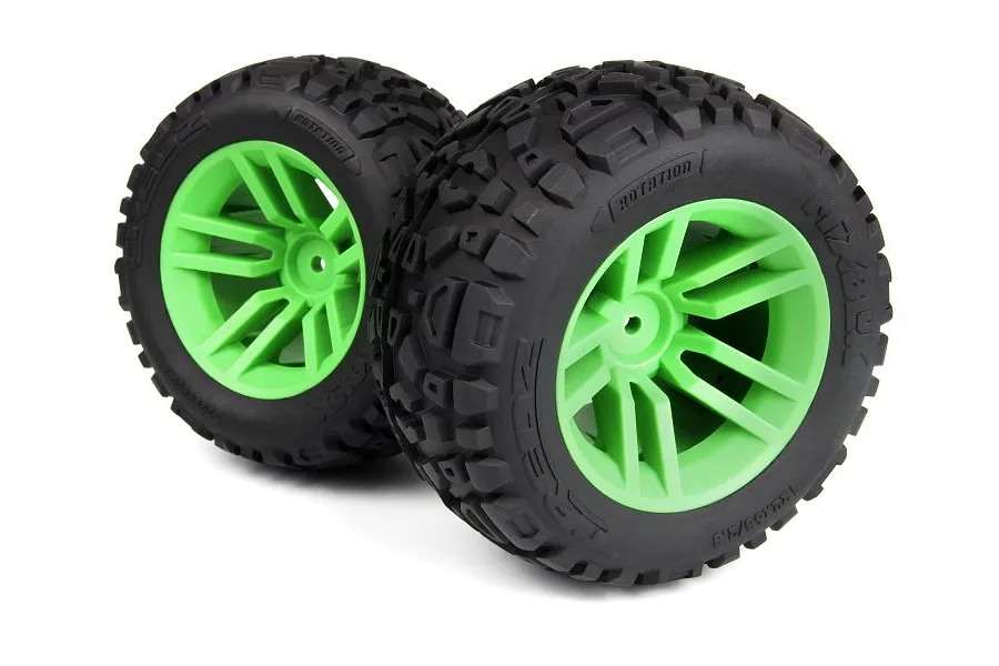 Maverick 2.8&amp;quot; MixBlok Tyres on Green Monster Truck Rims - Glued Wheels 2Pcs image 119897