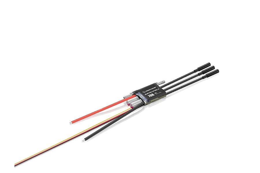 Hobbywing Seaking G2 70A brushless ESC for RC boats, featuring a black casing, attached wiring with bullet connectors, and water cooling tubes.